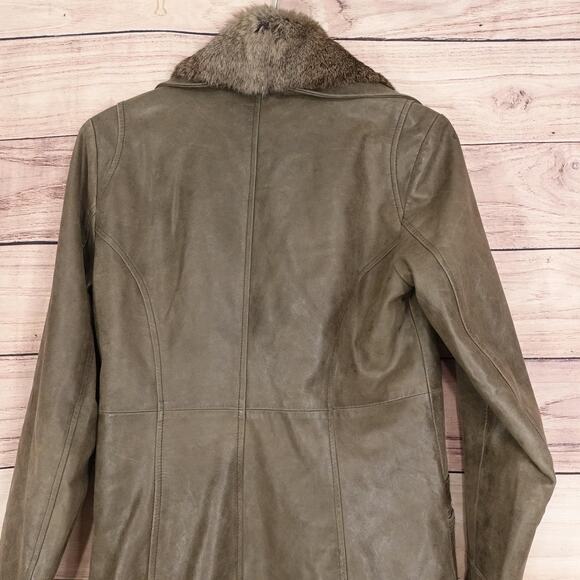 John Carlisle Essentials Leather Coat Womens Medium Long Brown Faux Fur Collar - Picture 8 of 14